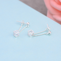 S925 sterling silver earrings women cube sparkling diamond zircon stud earrings Love cube French simple temperament earrings