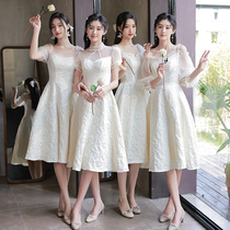 Bridesmaid dress champagne color winter 2022 new high-end niche sister group graduation dress skirt femininity autumn