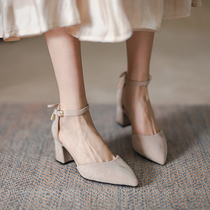 Single shoe woman Spring autumn 2022 New crude heel shallow mouth 100 lap casual matching skirt pointed one with high heel shoe woman