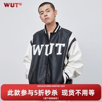 (WUT official store) sugar-free series leather logo baseball suit pu leather jacket without weight-bearing jacket