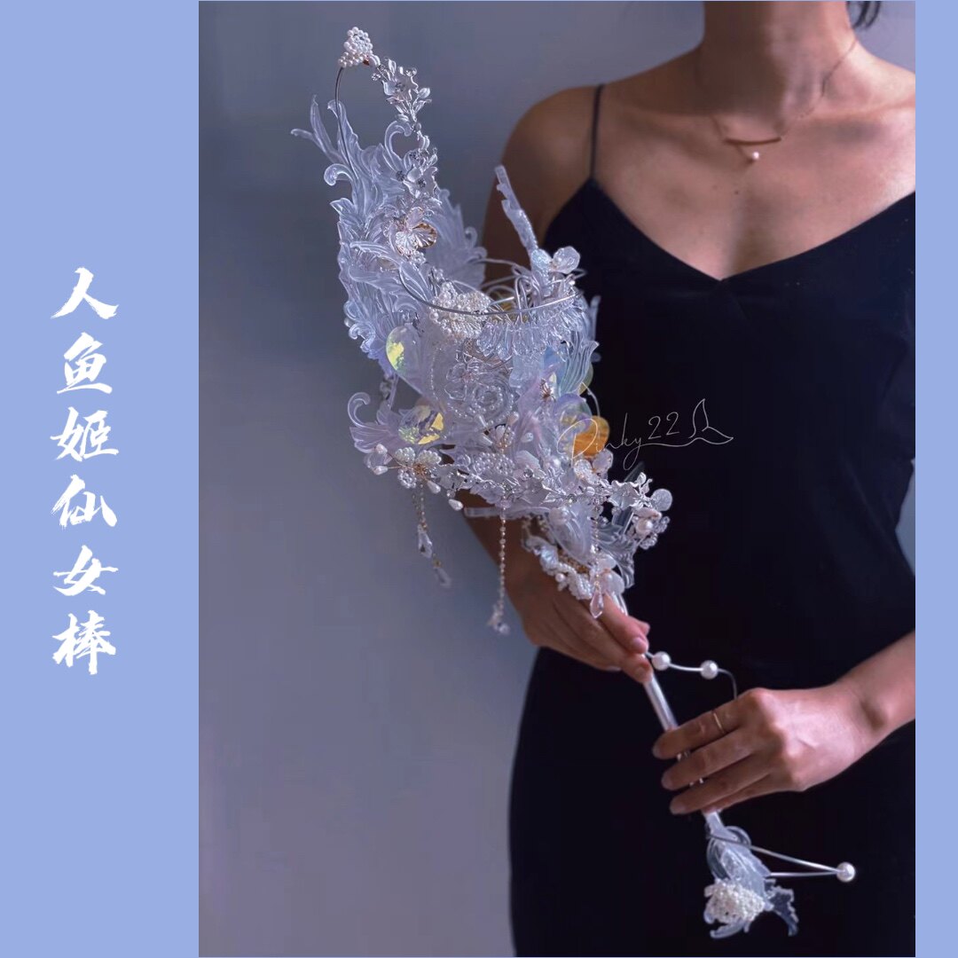 Pinky 22 Wedding Make Customized Bride Hand with Flower Scepter Euro Pearl