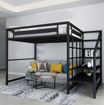 Iron art elevated bed linen upper floor minimalist modern double room type primary-secondary bed with high and low iron frame bunk bed loft bed