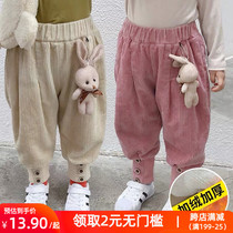 Girls pants autumn and winter clothes plus velvet thickened baby winter cotton pants foreign wear corduroy autumn childrens trousers
