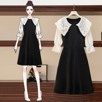  Big woman high-end large size womens clothing early autumn 2020 new fat mm thin age reduction Western style lace stitching dress