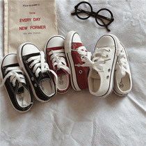 Hu Dadas childrens shoes Childrens lace-up low-top canvas shoes spring boys and girls Baby students soft-soled non-slip casual shoes