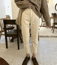 High-waisted beige jeans womens 2021 spring wear new Joker slim high loose leg summer straight pants