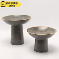 New Chinese light luxury creative ceramic crafts decoration model room TV cabinet porch high foot fruit plate soft decoration