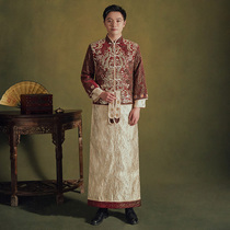 Chinese groom Xiuhe clothing mens wedding toast clothing wedding dragon and phoenix coat plus size mens clothing mens clothing show kimono
