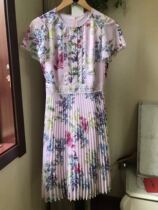  Current S 19 summer printed pleated lace short-sleeved slim dress SFOW96404L OW96404L