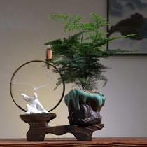 New Zen art reverse fragrance desktop tea room decoration office home green planting bamboo flower pot micro landscape boutique