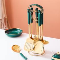 Ceramic handle stainless steel spoon shovel set creative anti-scalding kitchen cooking shovel colander soup spoon noodle spoon noodle spoon household cooking utensils