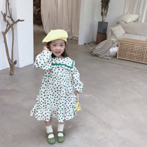 Korean girl cute navy wind polo point long skirt childrens hipster long sleeve doll dress tide 683