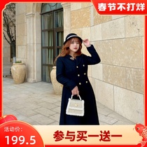 MCR large size women's woolen coat winter fat sister French vintage woolen coat women's winter double-breasted Hepburn coat