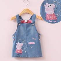 Pepe pig Spring dress Children baby Denim dress Girls strap dress Spring and summer dress Piggy childrens clothing