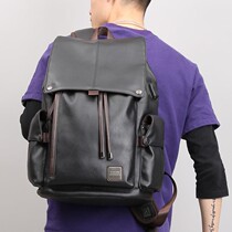 Mens leather backpack simple cowhide backpack male leather College student bag College Style fashion Korean trend