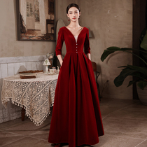 Bridal Wine Red toast to normal wear ladies Winter gown velvet 2022 new advanced senses engagement long sleeves