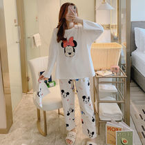 Mickey bag pajamas womens spring and autumn cotton Korean version loose long-sleeved home suit suit summer autumn and winter can be worn outside