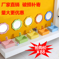 Kindergarten Ceramic Washbasin Children Color Washbasin Kids Special Square Cartoon Terrace Basin Washbasin Terrace