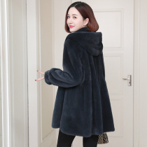 zqqz imported mink fur coat female new Haining medium long hooded fashion whole mink coat D085