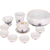 Gold Silk Enamel Color Cover Bowl White Porcelain Util tea with tea Porcelain Tea Cup Tea Wash Home Office Gift Tea Set
