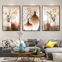 Modern living room decorative painting Crystal porcelain painting sofa background wall painting abstract Triple framed restaurant hanging painting mural vase