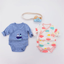 Baby triangle ha clothes spring and autumn women cotton long sleeve newborn double Belly Belly Belly male baby belly bag fart jumpsuit