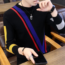 Fluff coat mens round neck Korean slim autumn mens fashion tops trend knitwear personality color matching base shirt men