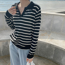 Breastfeeding clothes spring and autumn fashion go out nursing clothes small V-neck striped knitted polo shirt long sleeve gentle jacket