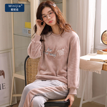 Pajamas womens winter flannel plus velvet coral velvet warm autumn and winter winter casual warm home clothes set