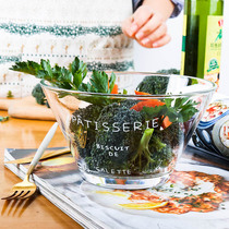 Creative embossed glass salad bowl Japanese-style printed transparent thickened dessert bowl Ice cream bowl Breakfast porridge noodle bowl