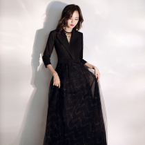 Large size evening dress skirt 2021 new summer noble queen banquet thin temperament black long suit atmosphere