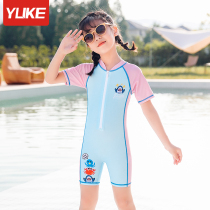  Childrens swimsuit girls and girls summer sunscreen 2021 new one-piece middle and large children cute princess baby quick-drying swimsuit