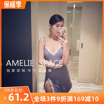 Short pajamas female classic black small split sexy cotton impervious nightgown breifs set home wear