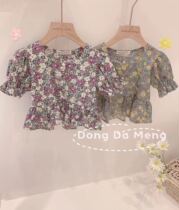  Summer baby Korean childrens clothing summer new girls sweet floral shirt short-sleeved Korean childrens bubble sleeve top