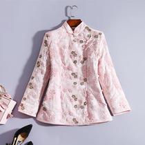 2019 Winter Dress new slim cheongsam top water soluble embroidery thick cotton clip Tang suit coat stand collar long sleeve cotton coat
