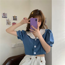  Student knitting 2020 summer new Korean design sense niche short Western style bubble sleeve sexy top female