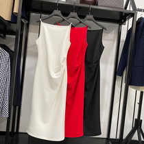 MRMW one collar suspender skirt women 2021 summer New temperament design sense fold waist slim split dress