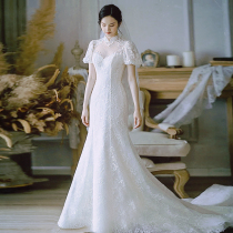 Simple light wedding photo fish lace fish tail classical retro simple travel photo bubble sleeve waist thin go out yarn