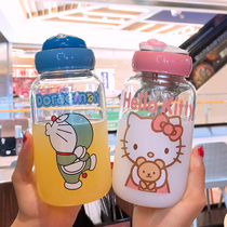 South Korea large capacity cute glass portable couple Korean cartoon student male girl milk casual water Cup