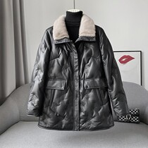 Zqqz leather down jacket women's long 2021 new sheepskin mink fur collar Haining leather coat 1120