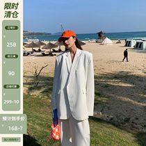 MUJINLU black suit jacket woman 2022 autumn clothing slim fit 100 lap long sleeve casual white little western suit