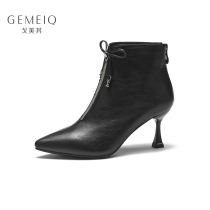 Gomeiqi bow patent leather pointed boots womens 2020 winter new thin-heeled high-heeled sexy fashion skinny boots