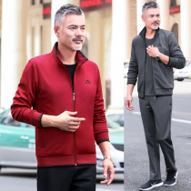 2022 Spring Autumn Season New Middle Aged Sports Suit Men Loose Dad Sweatshirt South Korea Silk Running Casual Wear