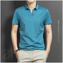 Mercerized cotton short sleeve T-shirt mens summer thin casual solid color loose polo shirt mens breathable ice silk shirt