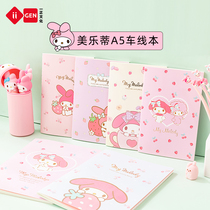  A body of melody quilt A5 notebook Girl notepad small fresh creative car line book melody stationery homework book College student diary Cute book(42 sheets)