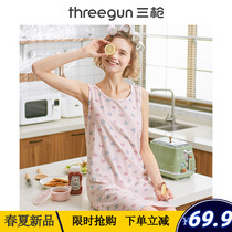 Triple Gun Sleeping Dress Woman Pure Cotton 2021 Summer New Cute Sexy Teenage Girl Printed Full Cotton Harness Home Sleeping Dress