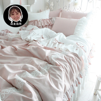 Owners own ~ craftsman custom-made ANNAMONG small pink bow lace quilt cover three-piece set