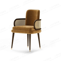 New Chinese style solid wood fabric woven rattan dining chair light luxury Nordic designer hotel cafe reception negotiation chair