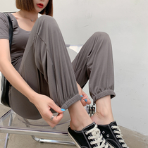 Maternity pants Summer wear thin fashion women fashion mom tie feet ice silk nine-point pants base support belly pants Spring and summer maternity clothes