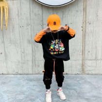 Fan Xiaofan new childrens clothing 2019 autumn new color fake two-piece round neck sweater childrens casual top tide